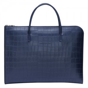 Longchamp Croco Block Briefcase S Navy | NHSID-8916