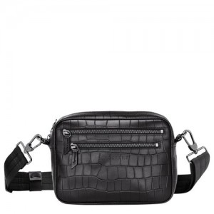 Longchamp Croco Block Crossbody bag Black | TRZCI-1679