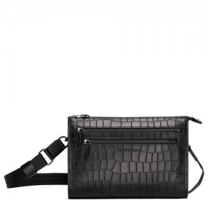 Longchamp Croco Block Crossbody bag Black | UDVCM-2960