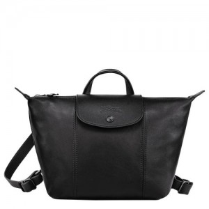 Longchamp Le Pliage Cuir Backpack Black | XQUIC-1953