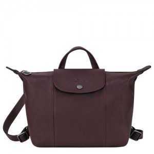 Longchamp Le Pliage Cuir Backpack Burgundy | PZYCR-0213