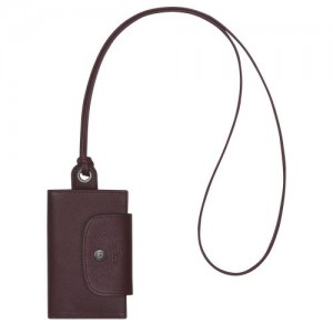 Longchamp Le Pliage Cuir Card holder with necklace Burgundy | UBYEO-0859