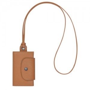 Longchamp Le Pliage Cuir Card holder with necklace Hazelnut | LQFAX-7432