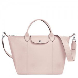 Longchamp Le Pliage Cuir Top handle bag M Pale Pink | RCWEG-7413