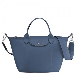 Longchamp Le Pliage Cuir Top handle bag S Pilot Blue | UXMKJ-9531