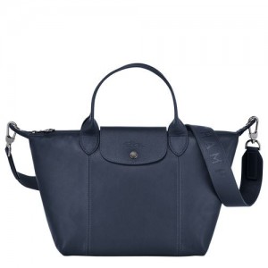 Longchamp Le Pliage Cuir Top handle bag S Navy | YWDKR-2983