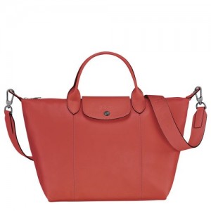 Longchamp Le Pliage Cuir Top handle bag M Terracotta | GSKWI-3248