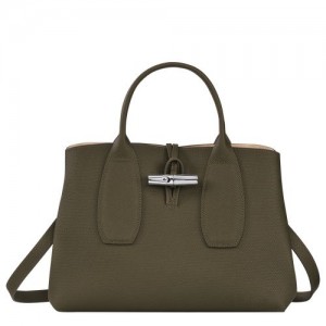 Longchamp Roseau Top handle bag M Khaki | OIGPE-5901