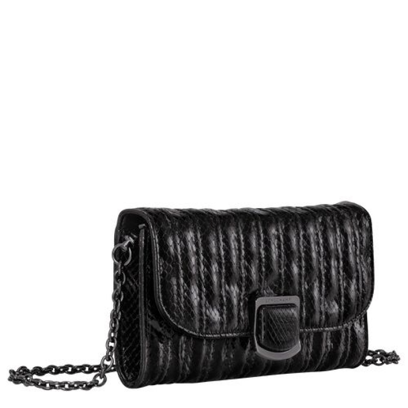 Longchamp Brioche Serpent Wallet on chain Black | UQIXM-4593