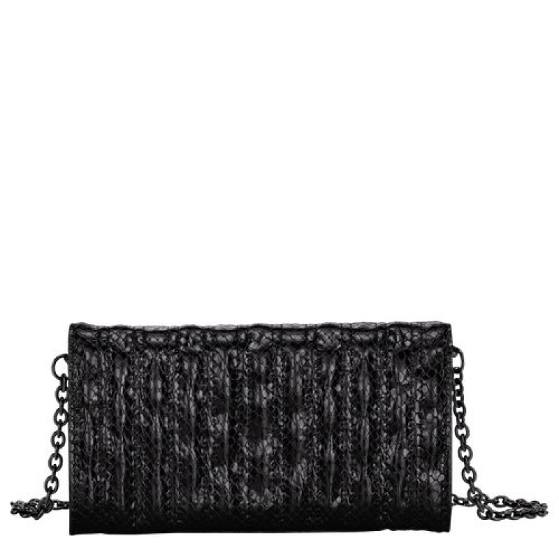 Longchamp Brioche Serpent Wallet on chain Black | UQIXM-4593