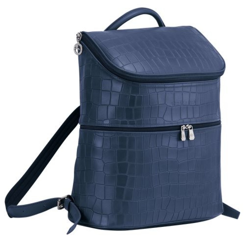 Longchamp Croco Block Backpack Navy | FGBZW-8916