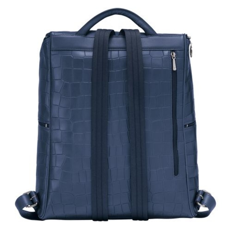 Longchamp Croco Block Backpack Navy | FGBZW-8916