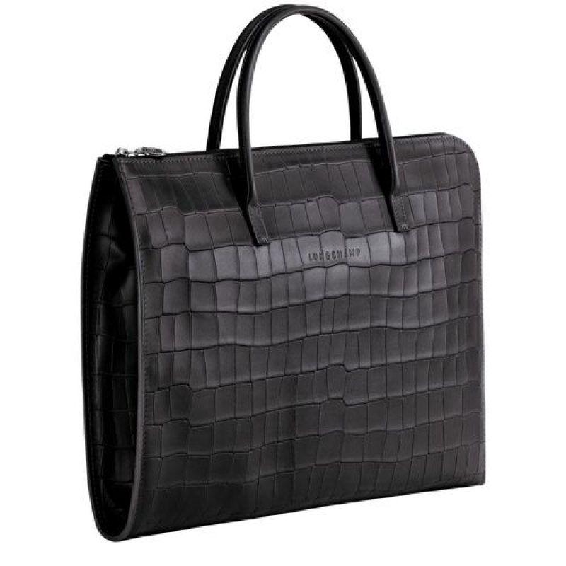 Longchamp Croco Block Briefcase S Black | RSDQC-4678