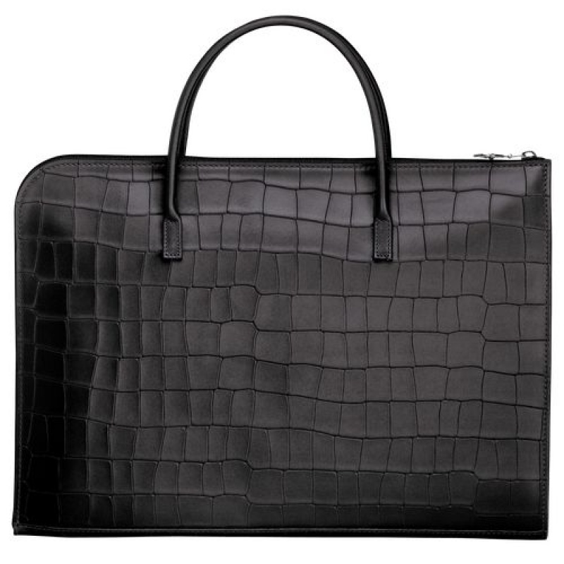 Longchamp Croco Block Briefcase S Black | RSDQC-4678