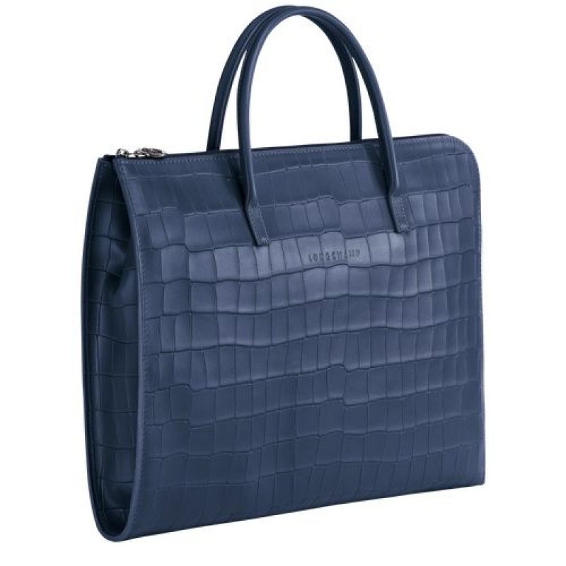 Longchamp Croco Block Briefcase S Navy | YTKBG-7235