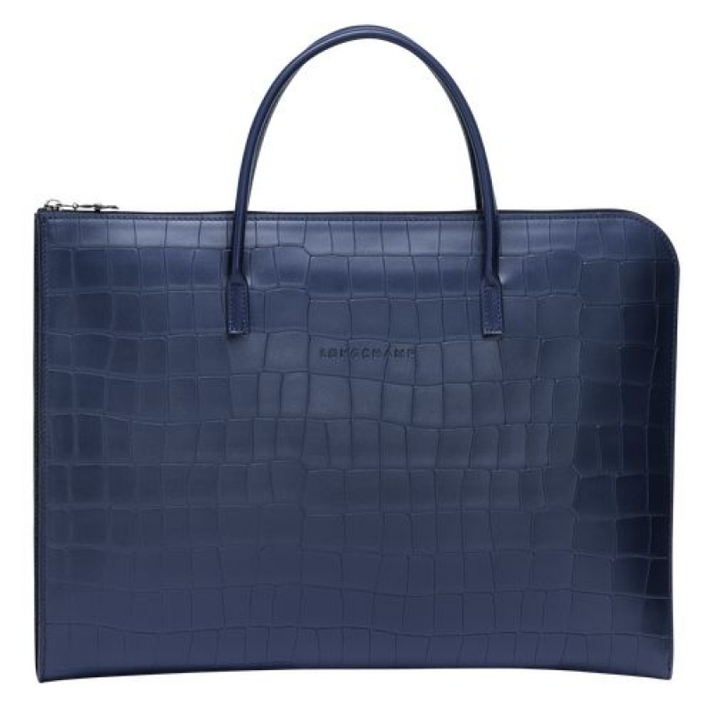 Longchamp Croco Block Briefcase S Navy | YTKBG-7235