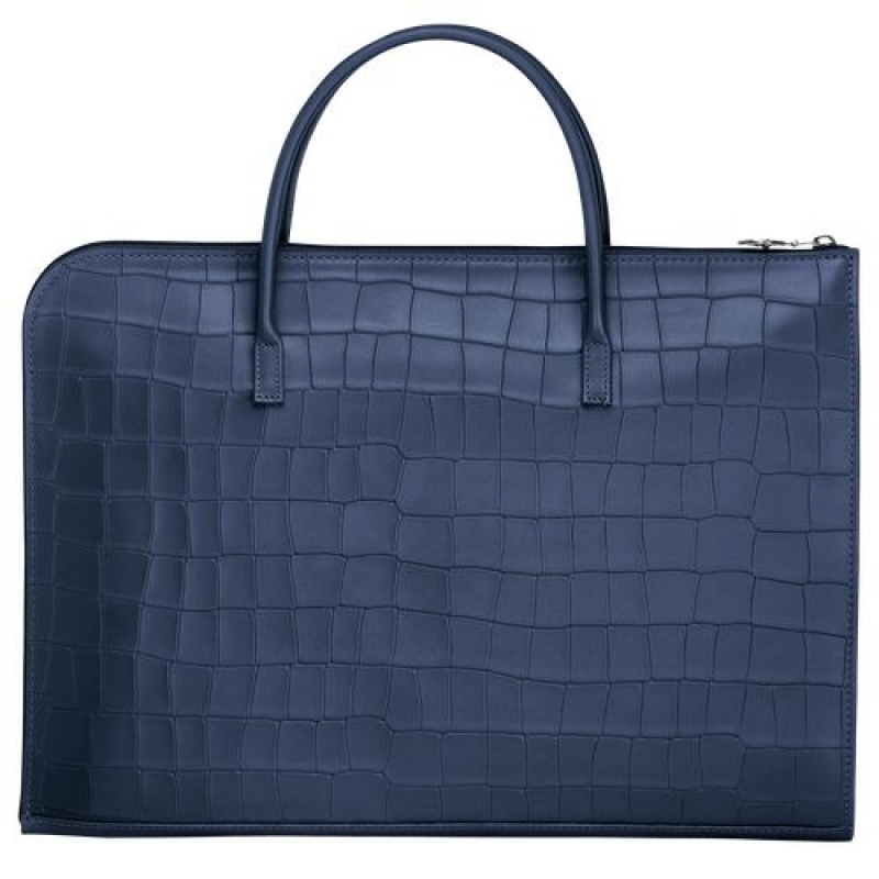 Longchamp Croco Block Briefcase S Navy | NHSID-8916