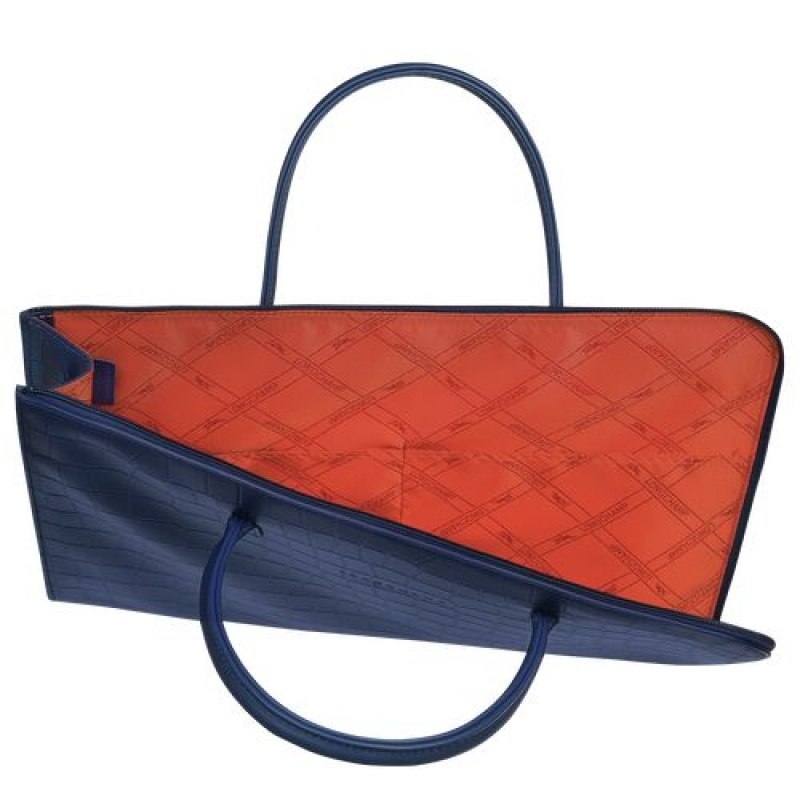 Longchamp Croco Block Briefcase S Navy | NHSID-8916