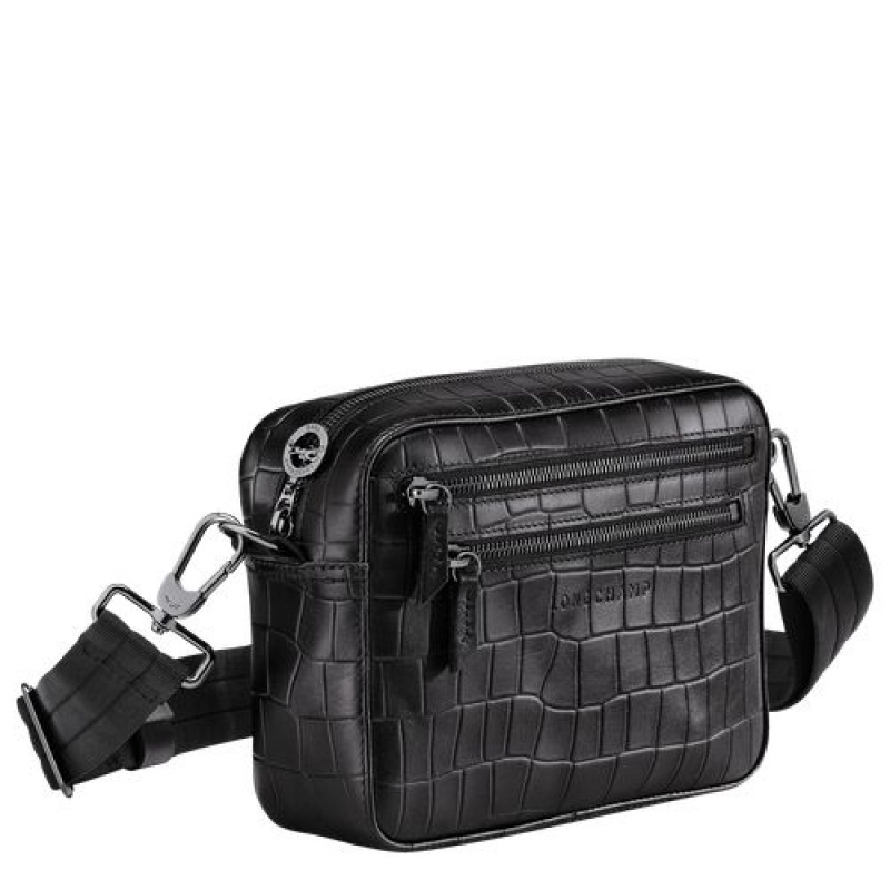 Longchamp Croco Block Crossbody bag Black | TRZCI-1679