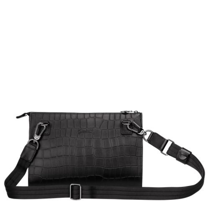 Longchamp Croco Block Crossbody bag Black | NVGEY-1839