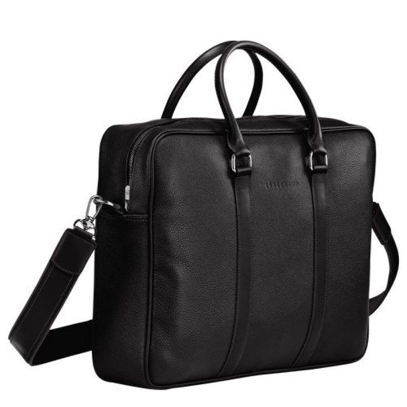 Longchamp Le Foulonne Briefcase M Black | MSQHO-5124