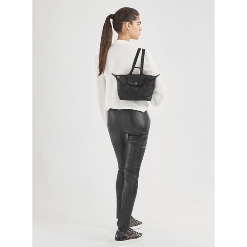 Longchamp Le Pliage Cuir Backpack Black | XQUIC-1953