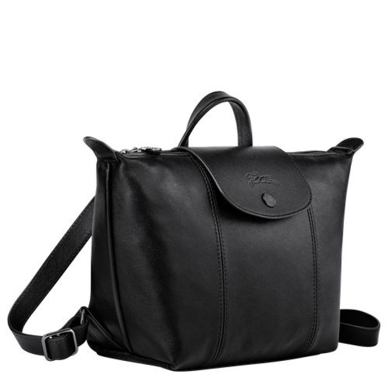 Longchamp Le Pliage Cuir Backpack Black | XQUIC-1953