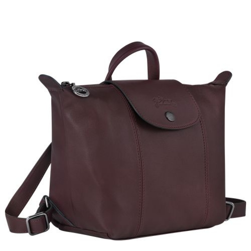 Longchamp Le Pliage Cuir Backpack Burgundy | PZYCR-0213