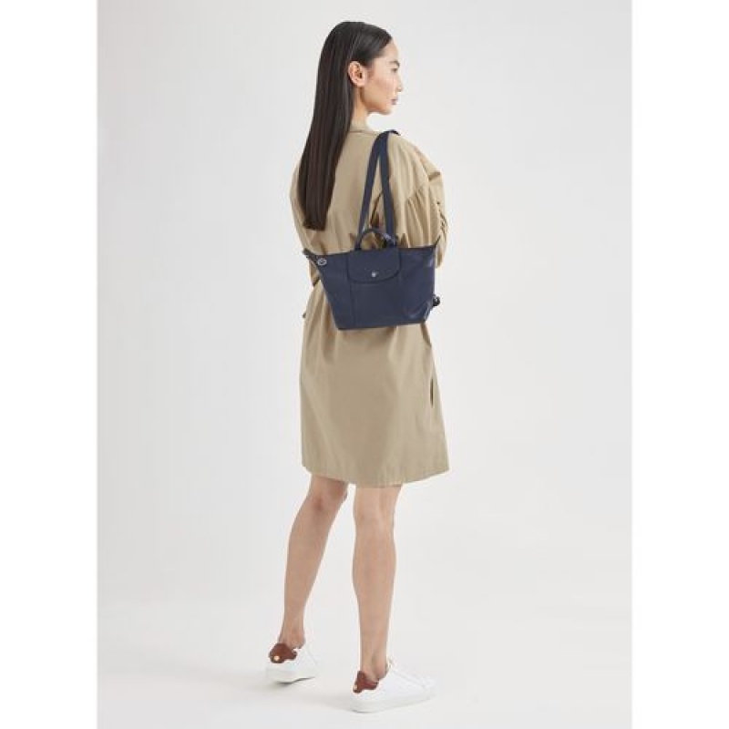 Longchamp Le Pliage Cuir Backpack Navy | RPCAN-3289