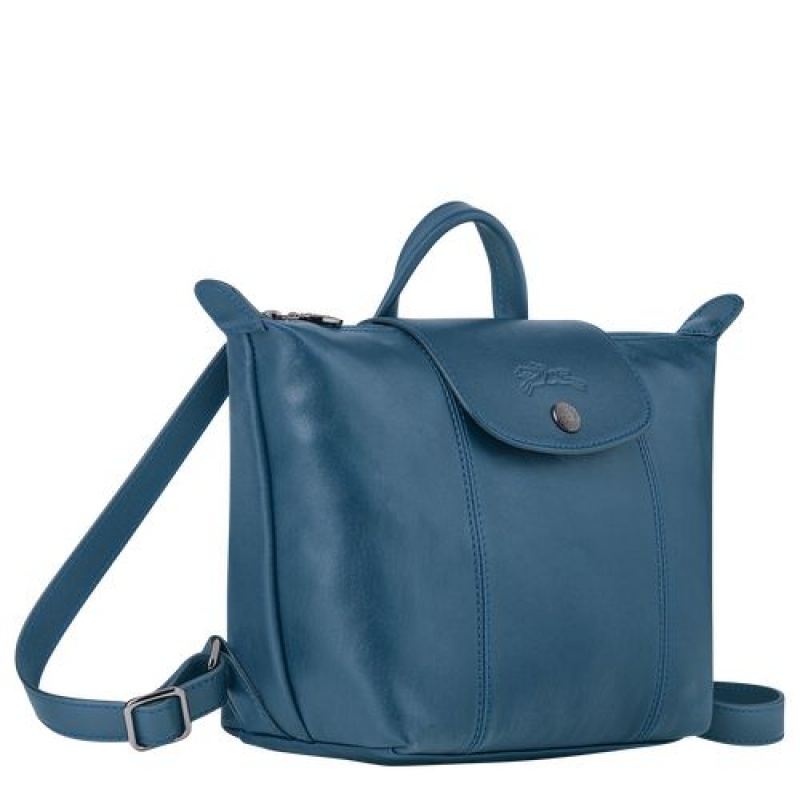 Longchamp Le Pliage Cuir Backpack Pilot Blue | WZFOQ-5736