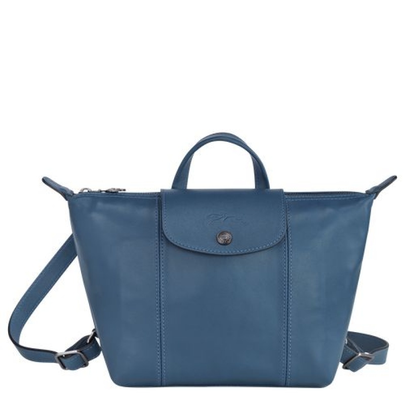 Longchamp Le Pliage Cuir Backpack Pilot Blue | WZFOQ-5736