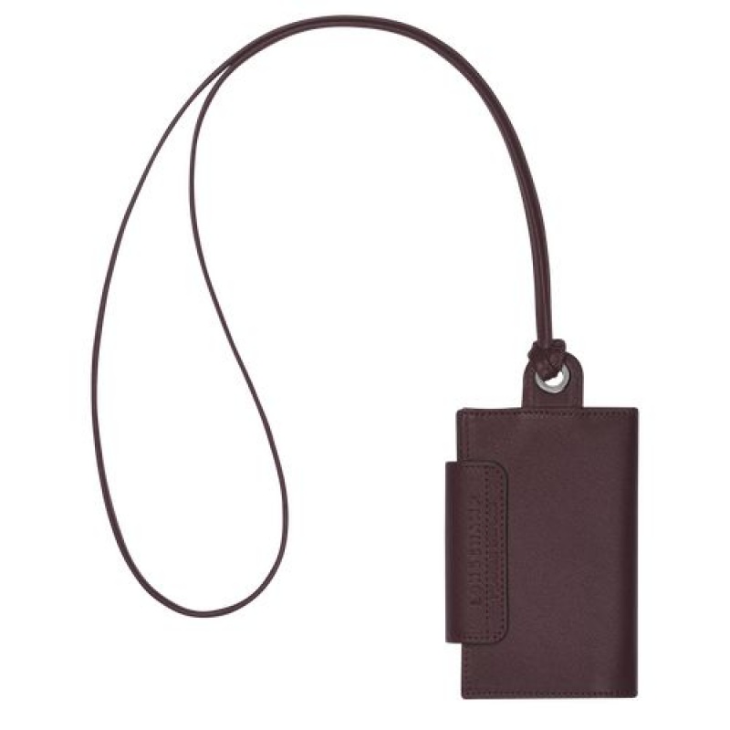 Longchamp Le Pliage Cuir Card holder with necklace Burgundy | UBYEO-0859