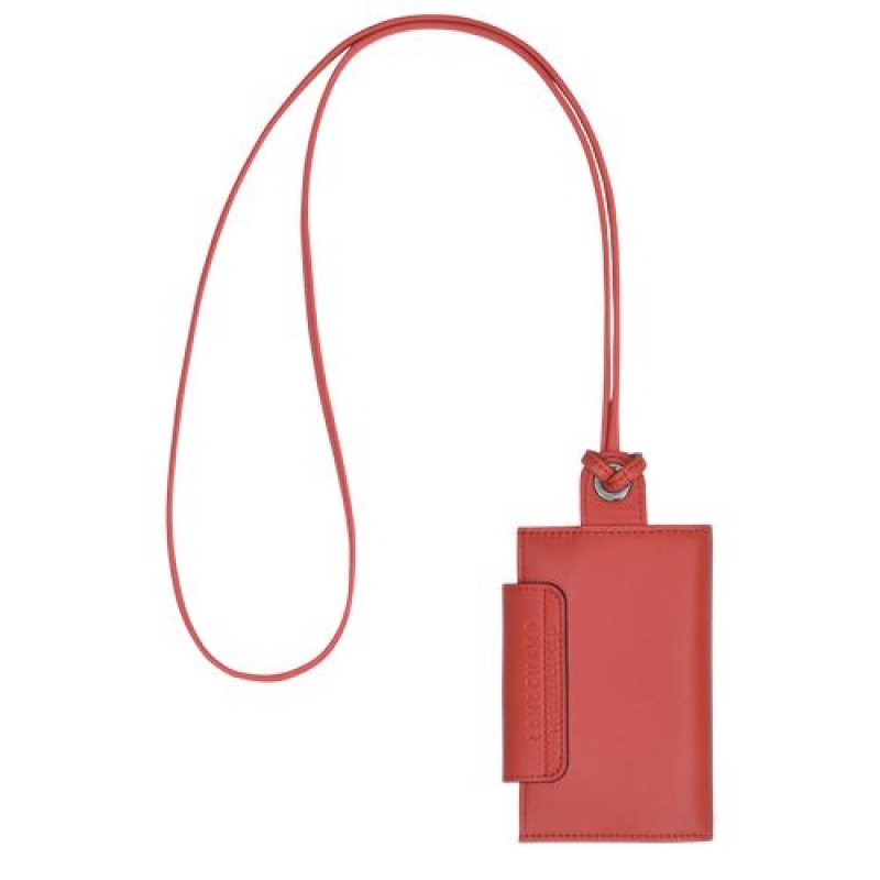 Longchamp Le Pliage Cuir Card holder with necklace Terracotta | XOYEG-3741