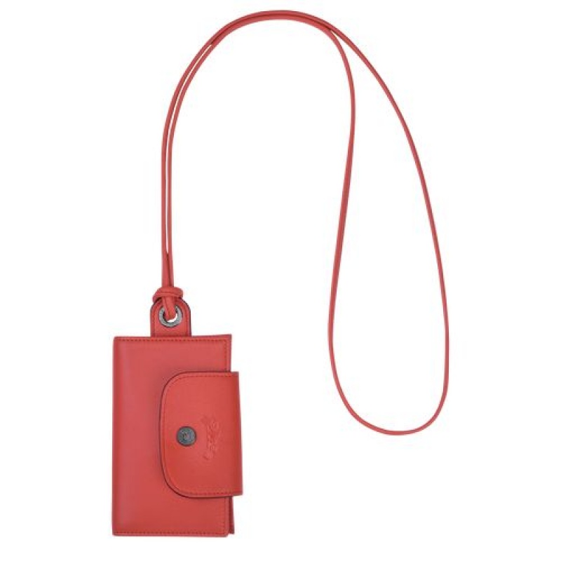 Longchamp Le Pliage Cuir Card holder with necklace Terracotta | XOYEG-3741