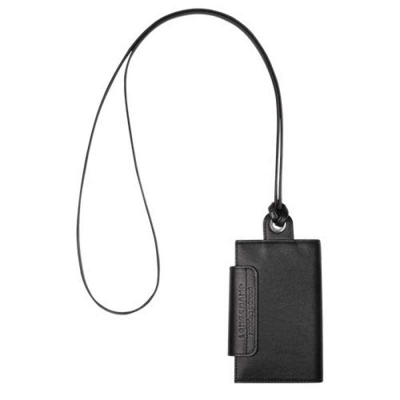 Longchamp Le Pliage Cuir Card holder with necklace Black | ZOLCB-9143