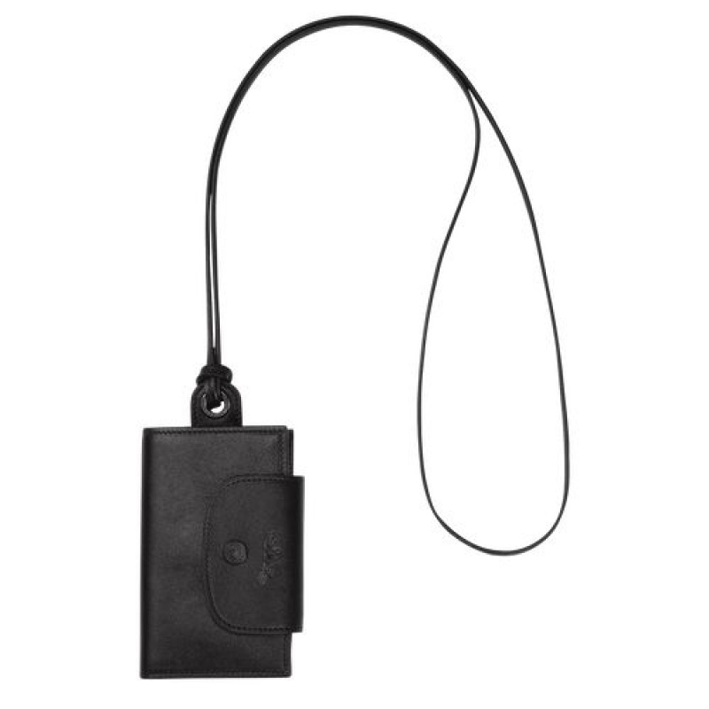 Longchamp Le Pliage Cuir Card holder with necklace Black | ZOLCB-9143