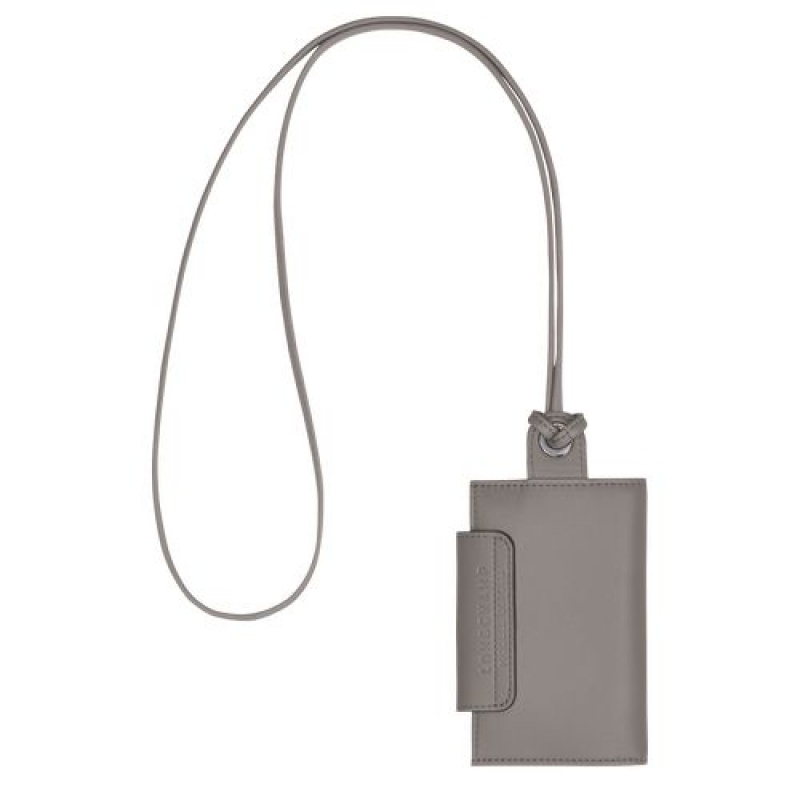 Longchamp Le Pliage Cuir Card holder with necklace Turtledove | DHTRE-8509