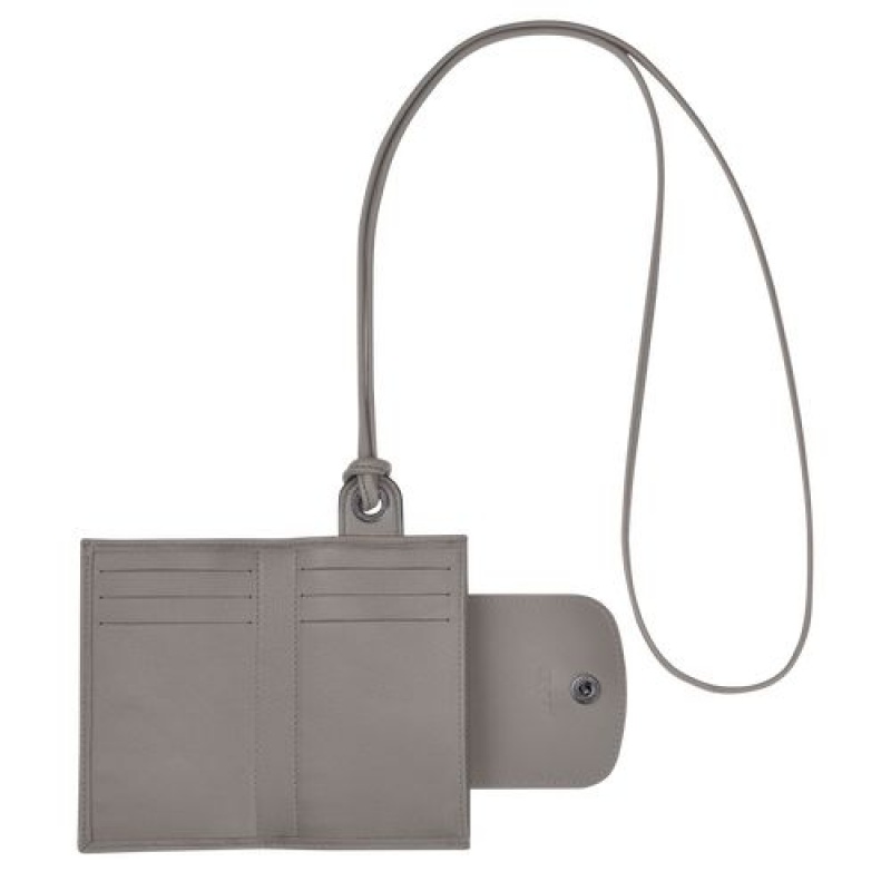 Longchamp Le Pliage Cuir Card holder with necklace Turtledove | DHTRE-8509