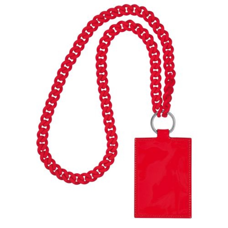 Longchamp Le Pliage Cuir Card holder with necklace Vermilion | FKPIX-0428