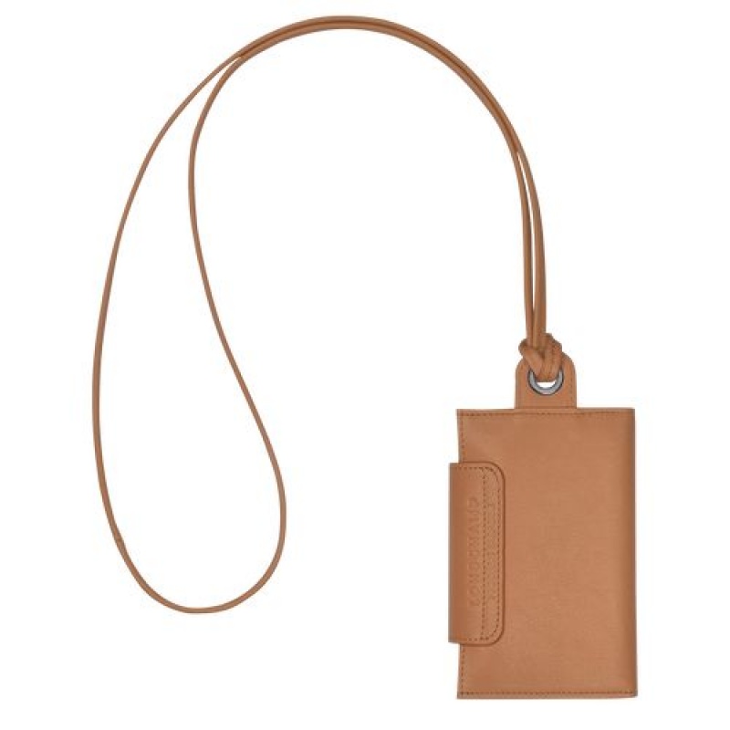 Longchamp Le Pliage Cuir Card holder with necklace Hazelnut | LQFAX-7432