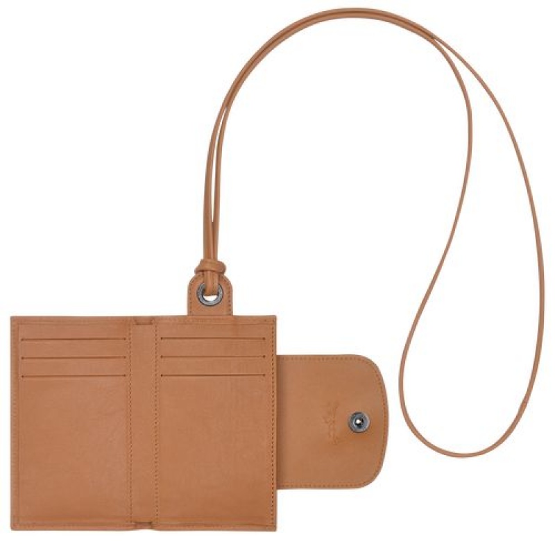 Longchamp Le Pliage Cuir Card holder with necklace Hazelnut | LQFAX-7432