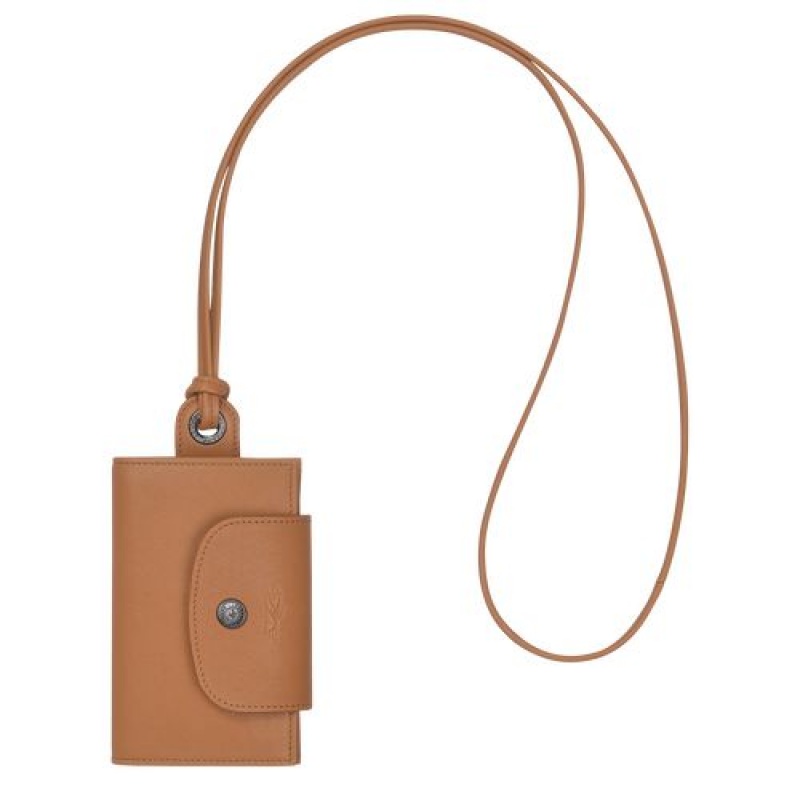 Longchamp Le Pliage Cuir Card holder with necklace Hazelnut | LQFAX-7432