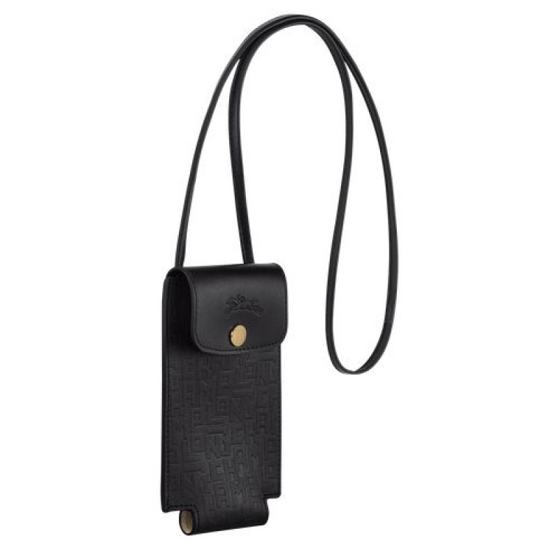 Longchamp Le Pliage Cuir LGP Phone case with leather lace Black | GWNMC-4036