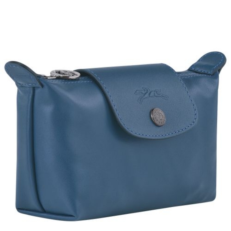 Longchamp Le Pliage Cuir Pouch Pilot Blue | GARNQ-4258