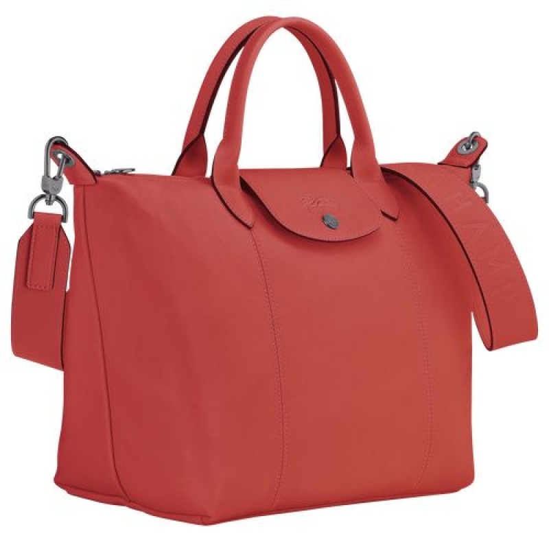 Longchamp Le Pliage Cuir Top handle bag M Terracotta | STBZQ-2675