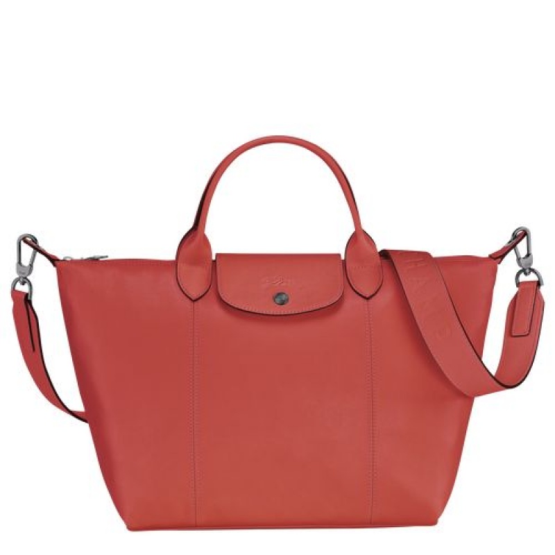 Longchamp Le Pliage Cuir Top handle bag M Terracotta | STBZQ-2675