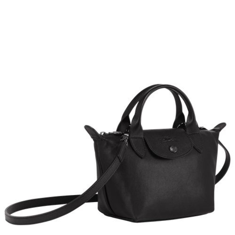 Longchamp Le Pliage Cuir Top handle bag XS Black | XBMOY-7235