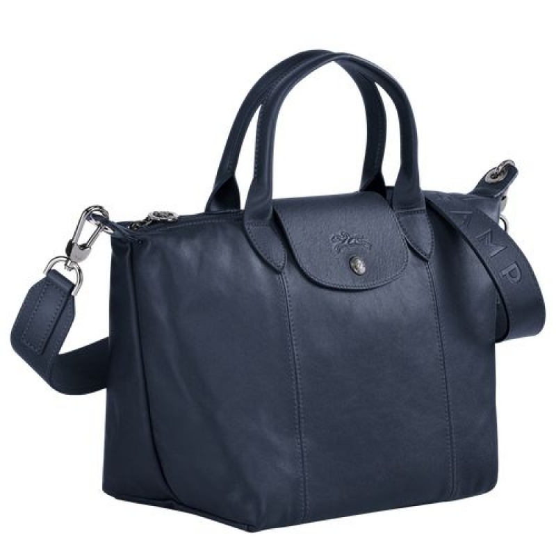 Longchamp Le Pliage Cuir Top handle bag S Navy | YWDKR-2983