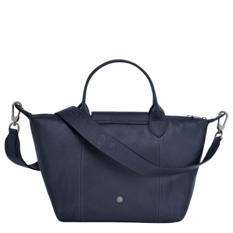 Longchamp Le Pliage Cuir Top handle bag S Navy | YWDKR-2983