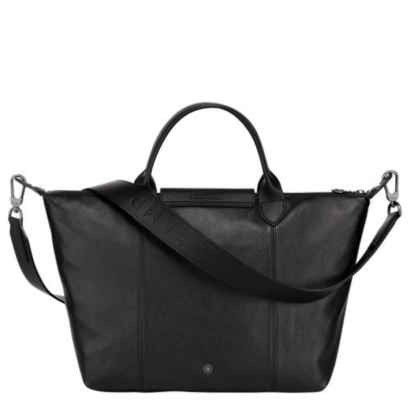 Longchamp Le Pliage Cuir Top handle bag M Black | ZCRGY-3096